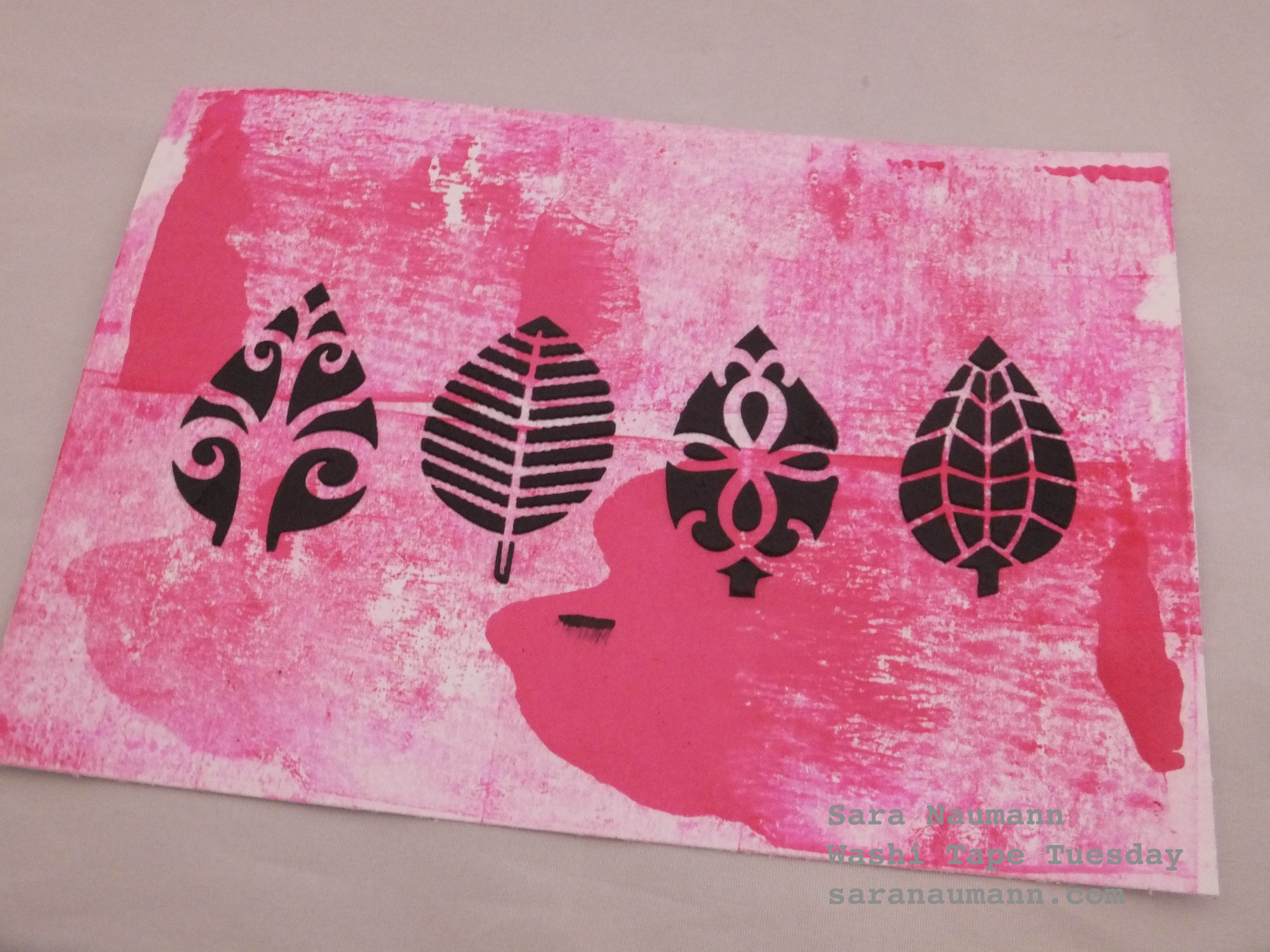Washi tape stenciled card with embossing paste